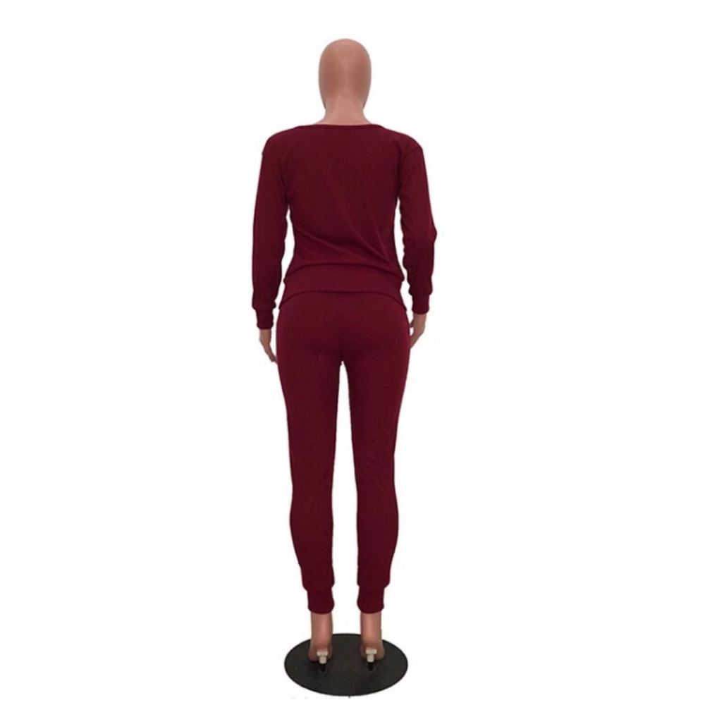 CASUAL O-NECK SWEATER HIGH WAIST PANT JUMPSUIT SET - Picture 3 of 5